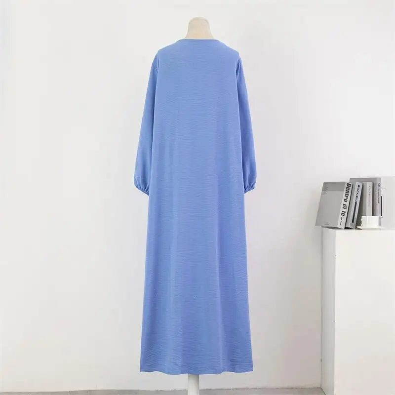 Full Sleeve Casual Solid Pockets Loose Maxi Dress