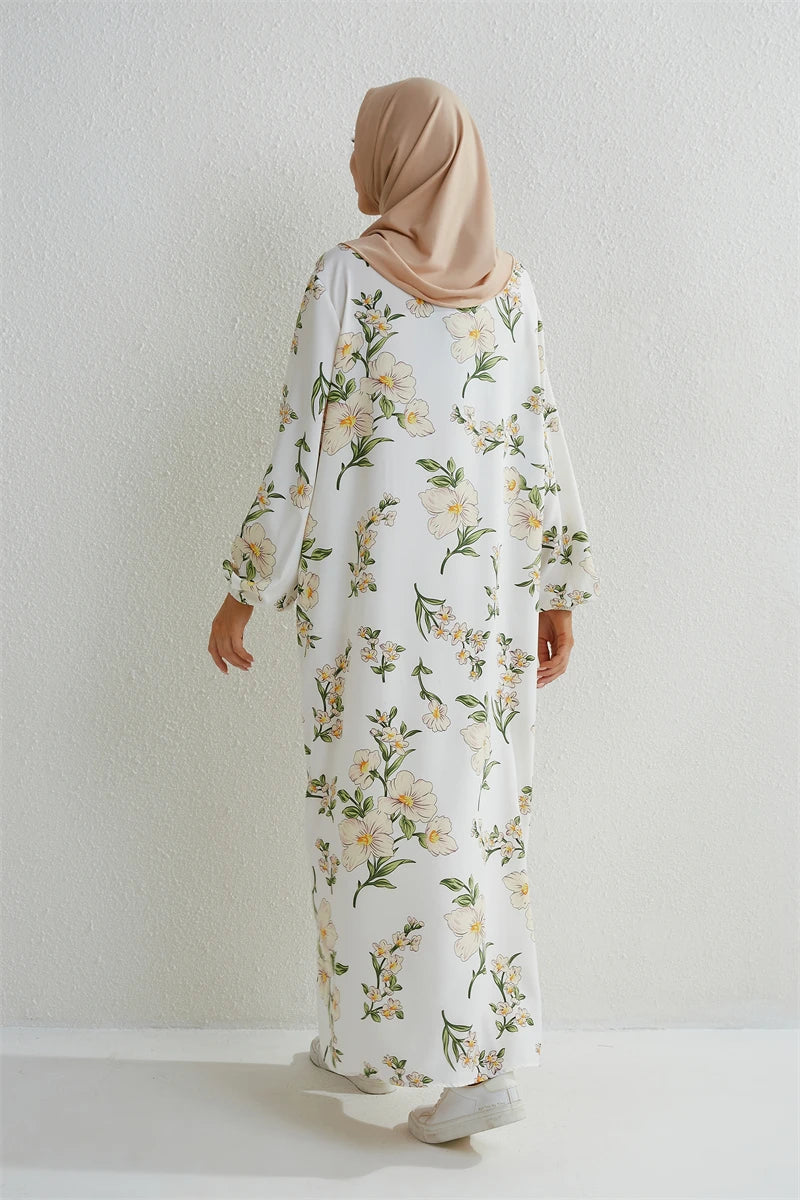 Full Sleeve Printed Floral Casual Long Maxi Dress