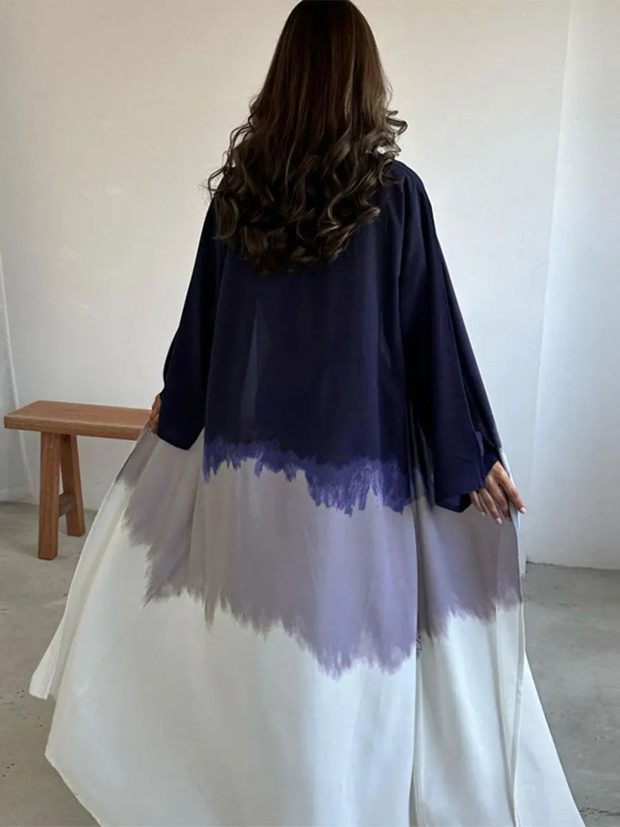 Elegant Cardigan Tie Dye Gradient Open Abaya