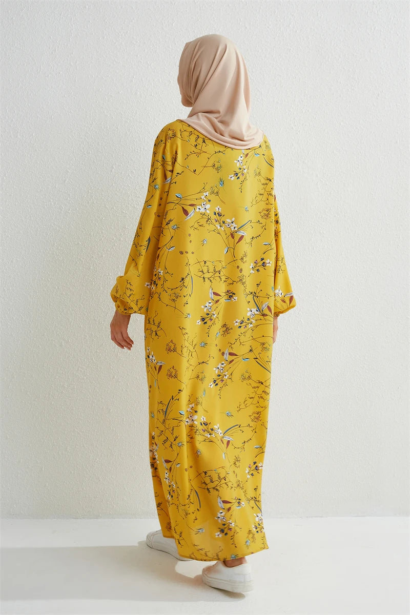 Full Sleeve Printed Floral Casual Long Maxi Dress