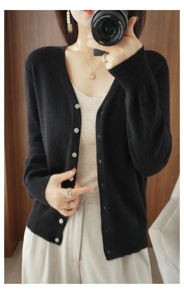 Classic Basic Wool V-Neck Women Sweater