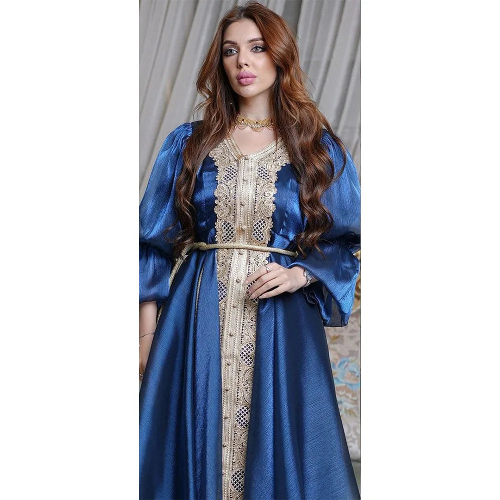 Plus Size Moroccan Kaftan Evening Dress with Embroidery and Lace