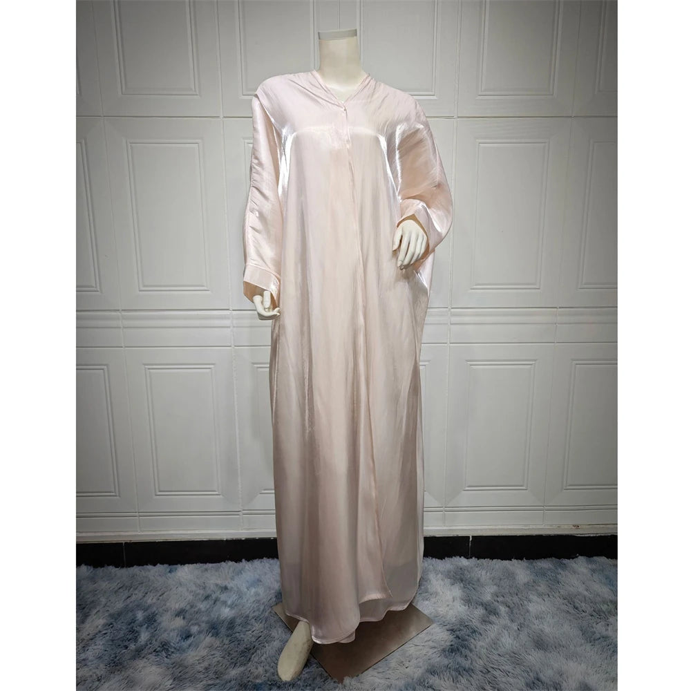 Shiny Satin Morocco Kimono Abaya Dress for Muslim Women Caftan