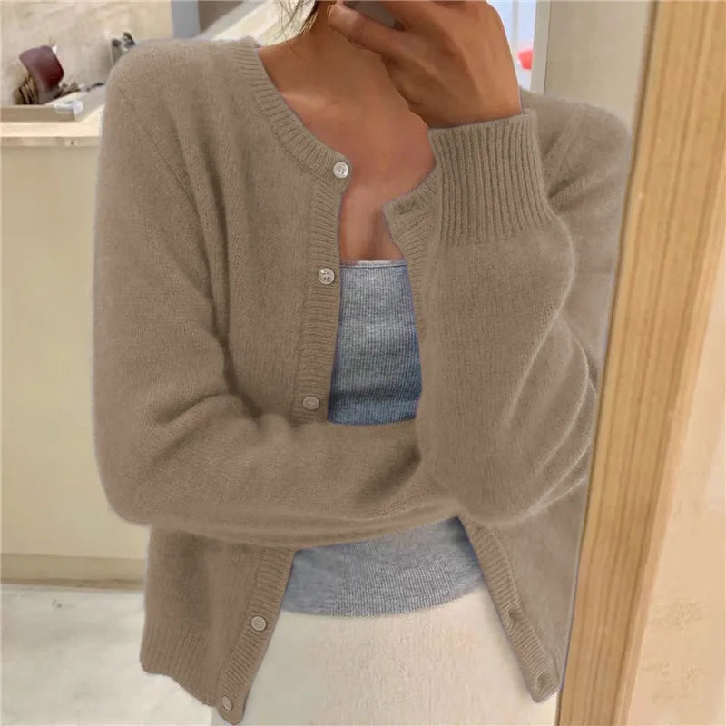 Knit Cardigan  Long Sleeve Crew-neck Sweater