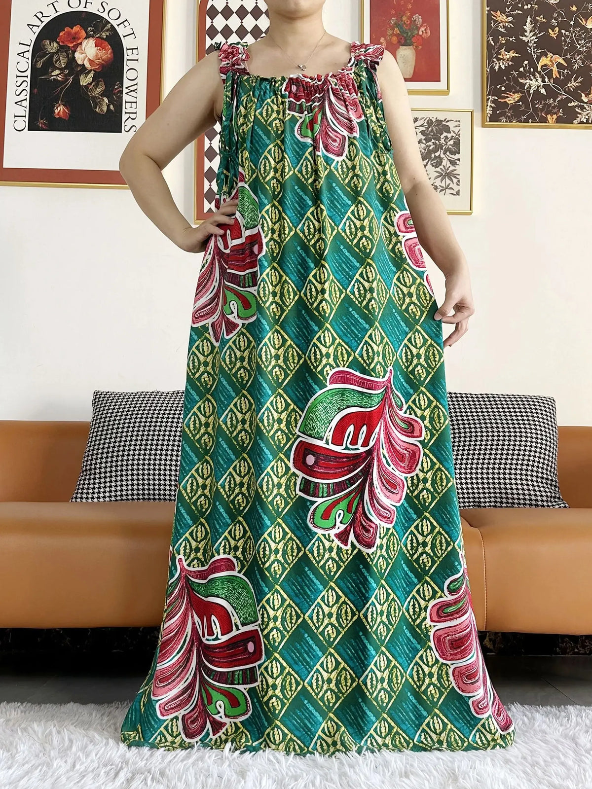 Sleeveless Everyday African Dashiki Cotton Abaya Dress with Scarf