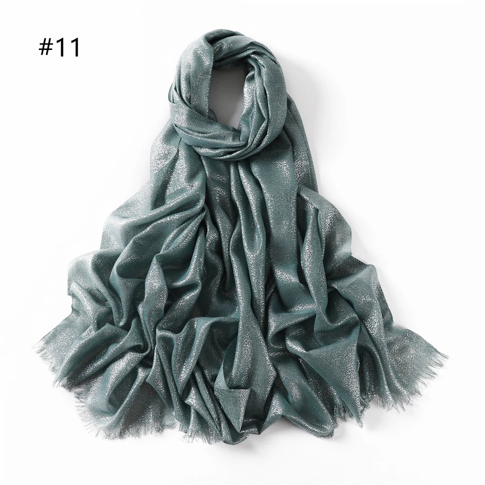 Cotton Blended Shiny Solid Color Hijab Scarf Shawls