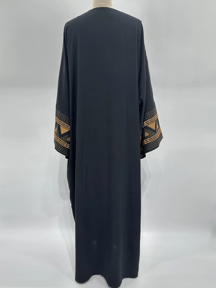 White Black Open Batwing Kimono Abaya