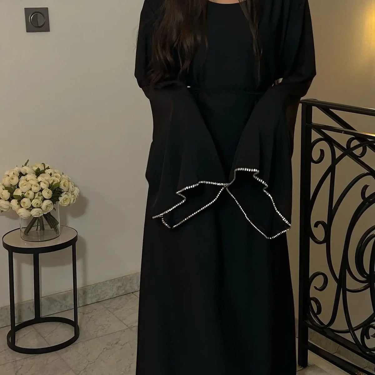 Black Diamonds Embedded Belted Abayas