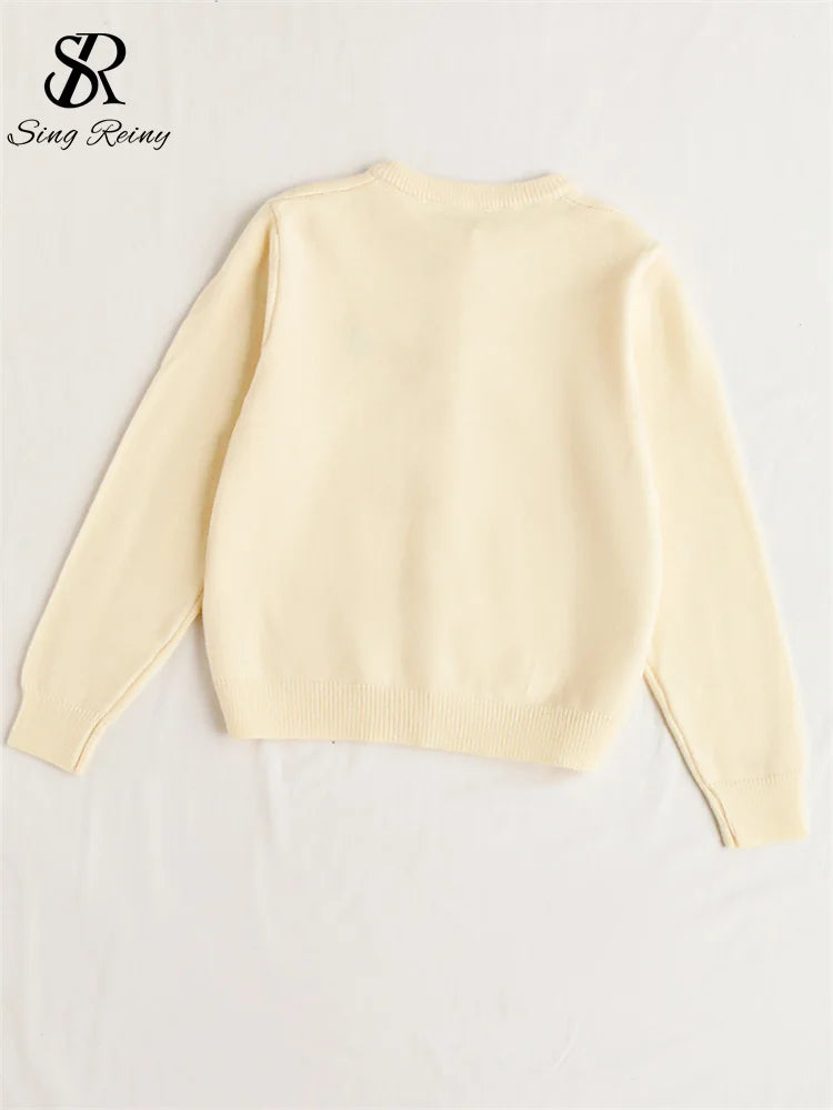 O-Neck Full Sleeves Pearls Buttoned Knitted Sweater