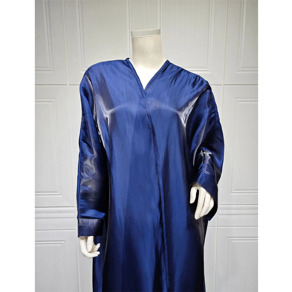 Shiny Satin Morocco Kimono Abaya Dress for Muslim Women Caftan