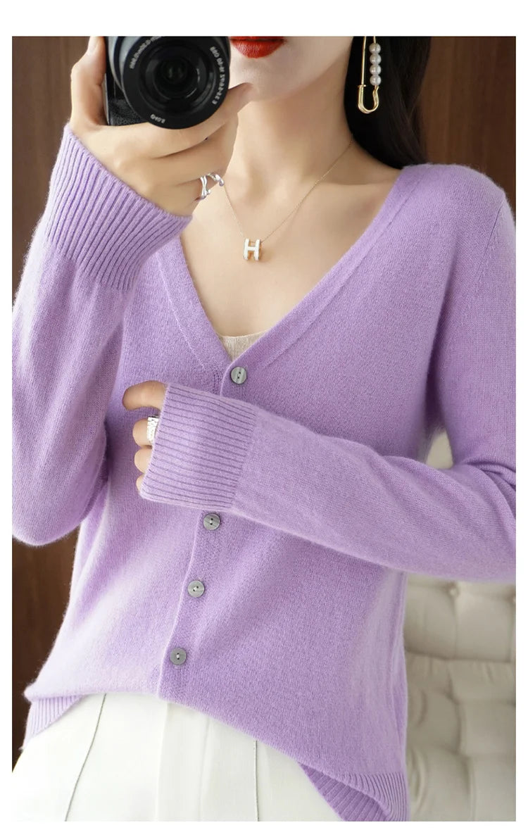 Classic Basic Wool V-Neck Women Sweater