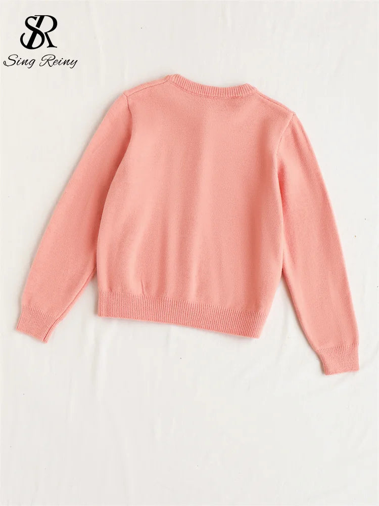 O-Neck Full Sleeves Pearls Buttoned Knitted Sweater