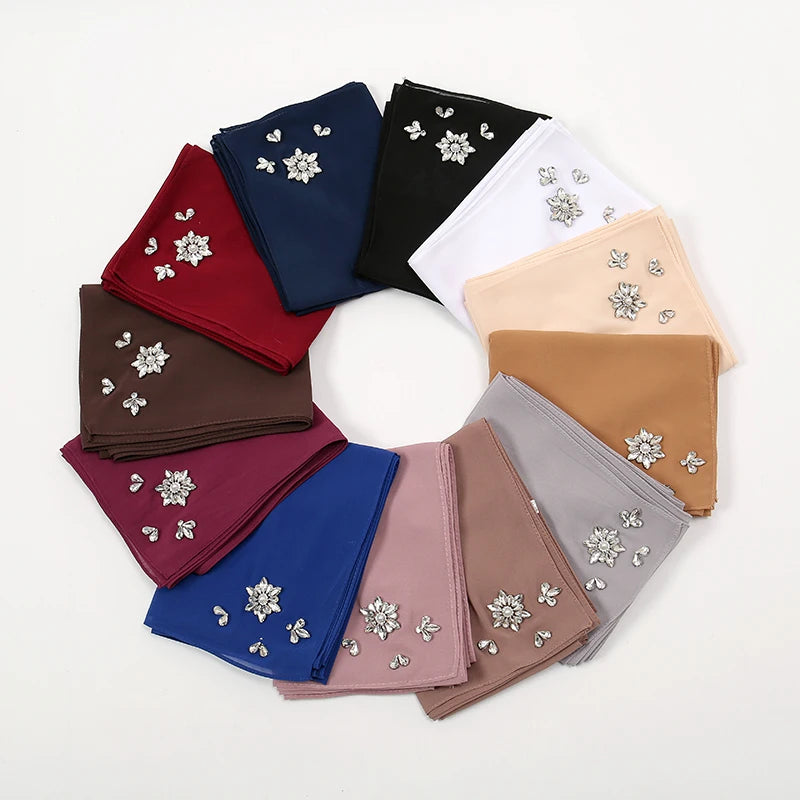 Rhinestone Bubble Chiffon Hijabs for Muslim Women