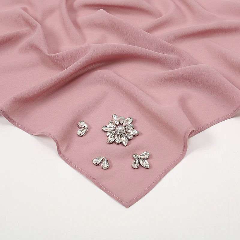 Rhinestone Bubble Chiffon Hijabs for Muslim Women