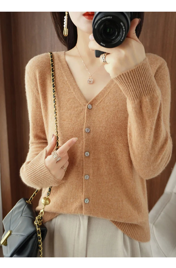 Classic Basic Wool V-Neck Women Sweater