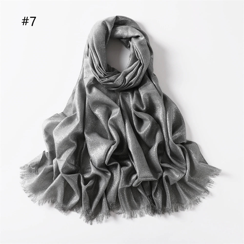 Cotton Blended Shiny Solid Color Hijab Scarf Shawls