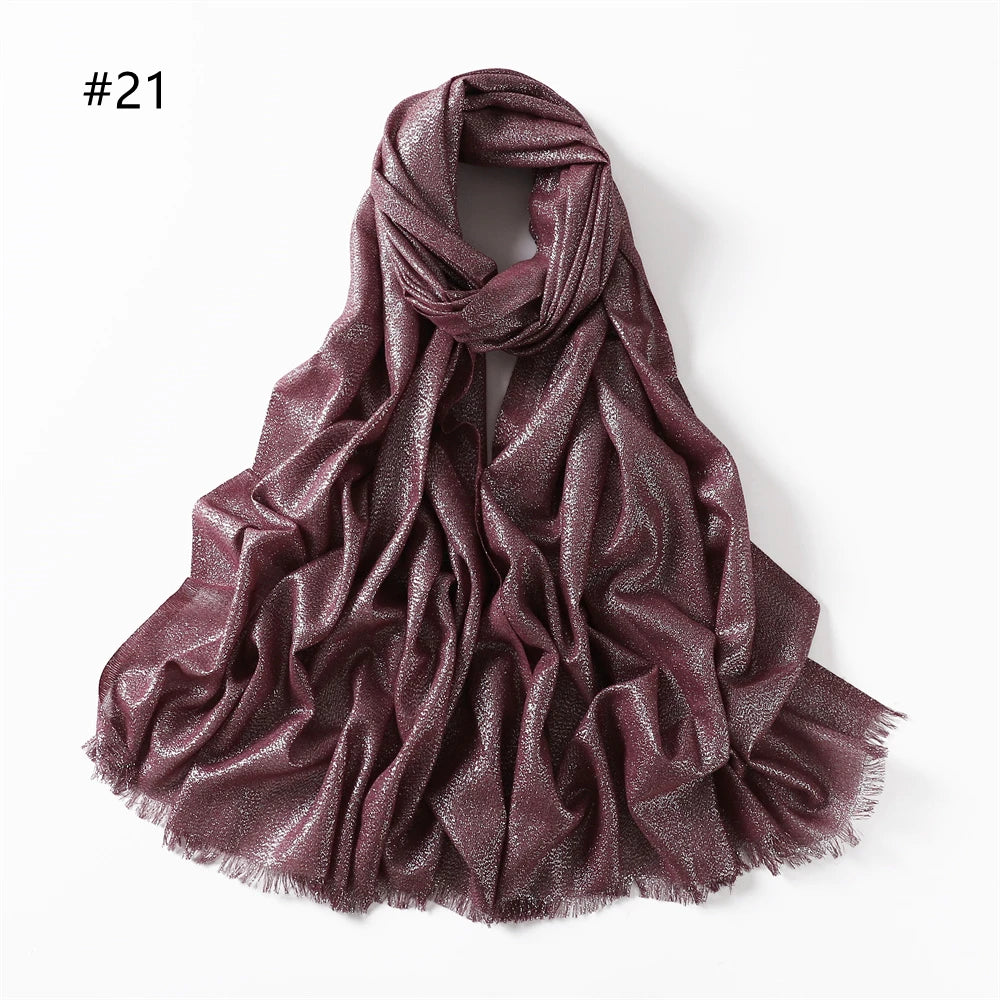 Cotton Blended Shiny Solid Color Hijab Scarf Shawls