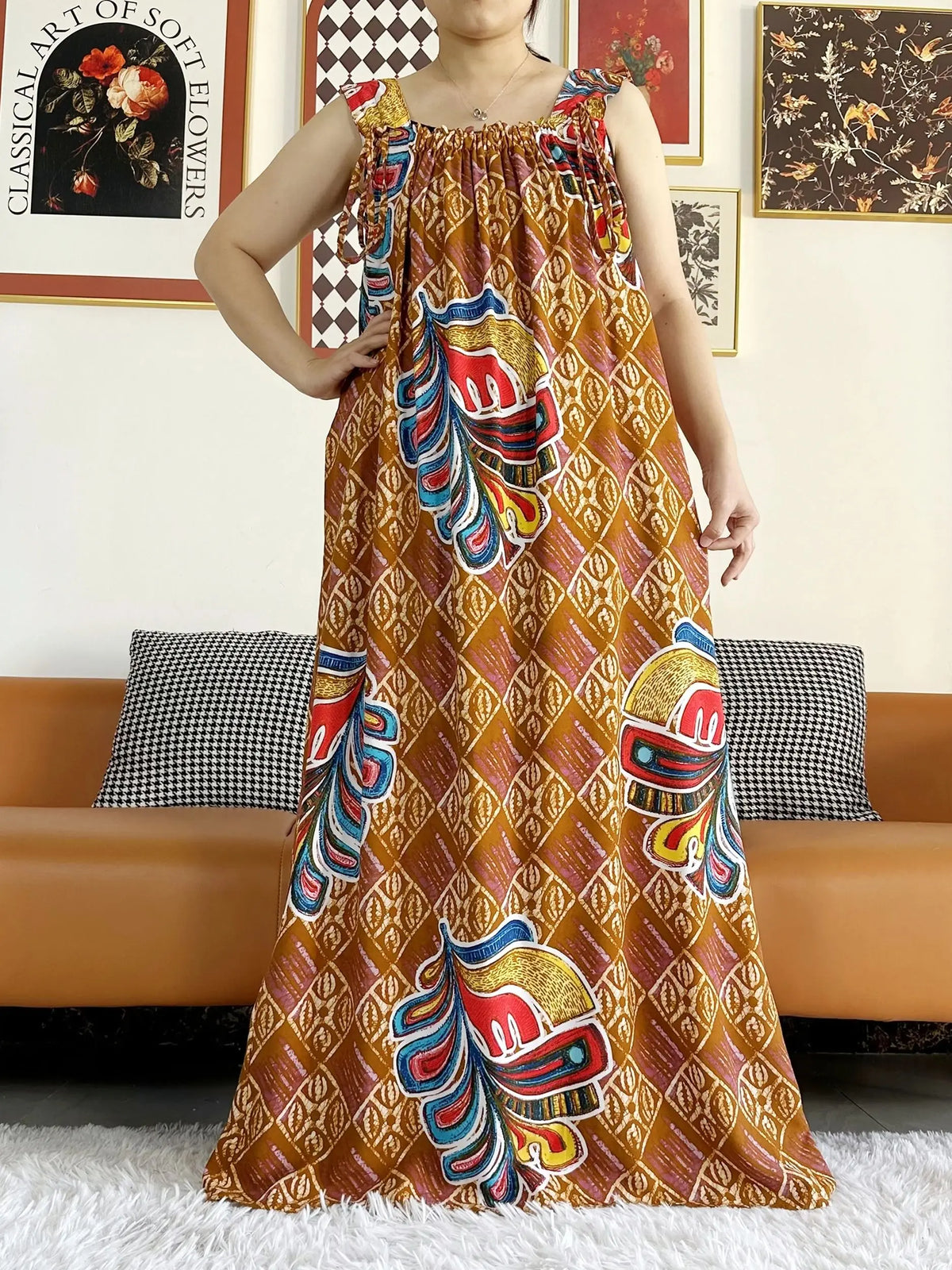 Sleeveless Everyday African Dashiki Cotton Abaya Dress with Scarf