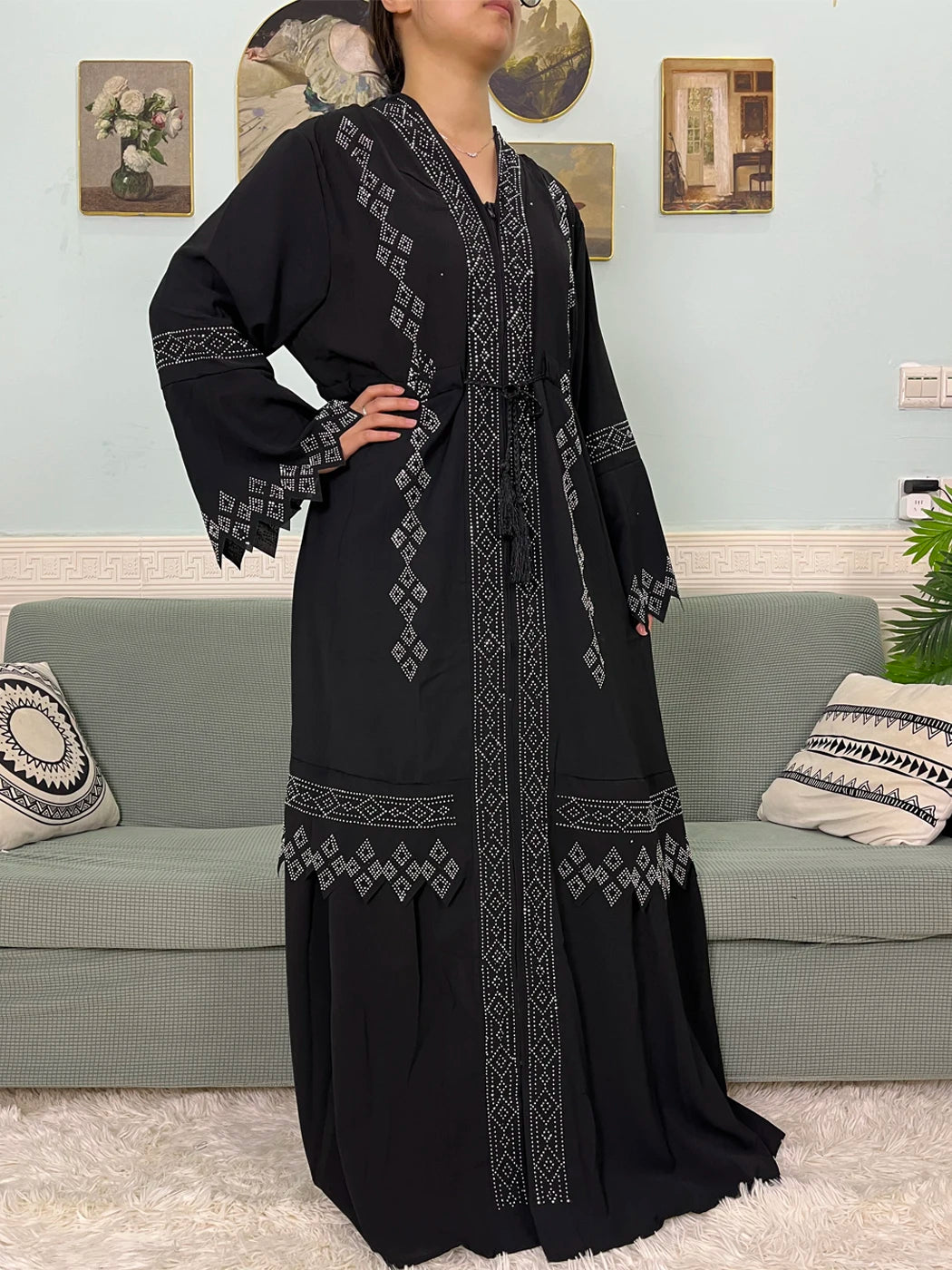 Chiffon Set V-neck Fashion Design Party Abaya