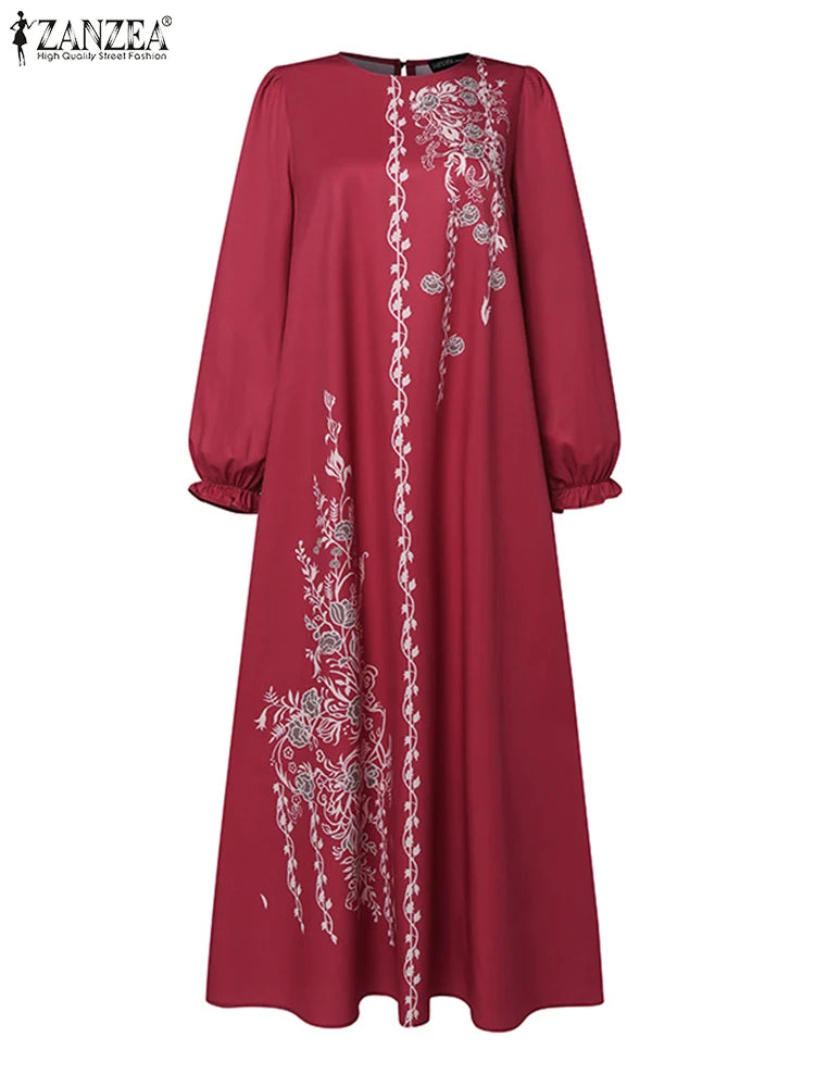 Casual Long Sleeve Floral Print Abaya