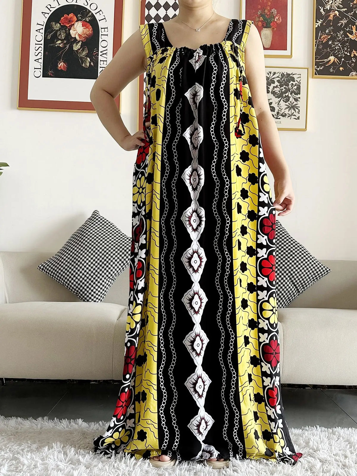 Sleeveless Everyday African Dashiki Cotton Abaya Dress with Scarf