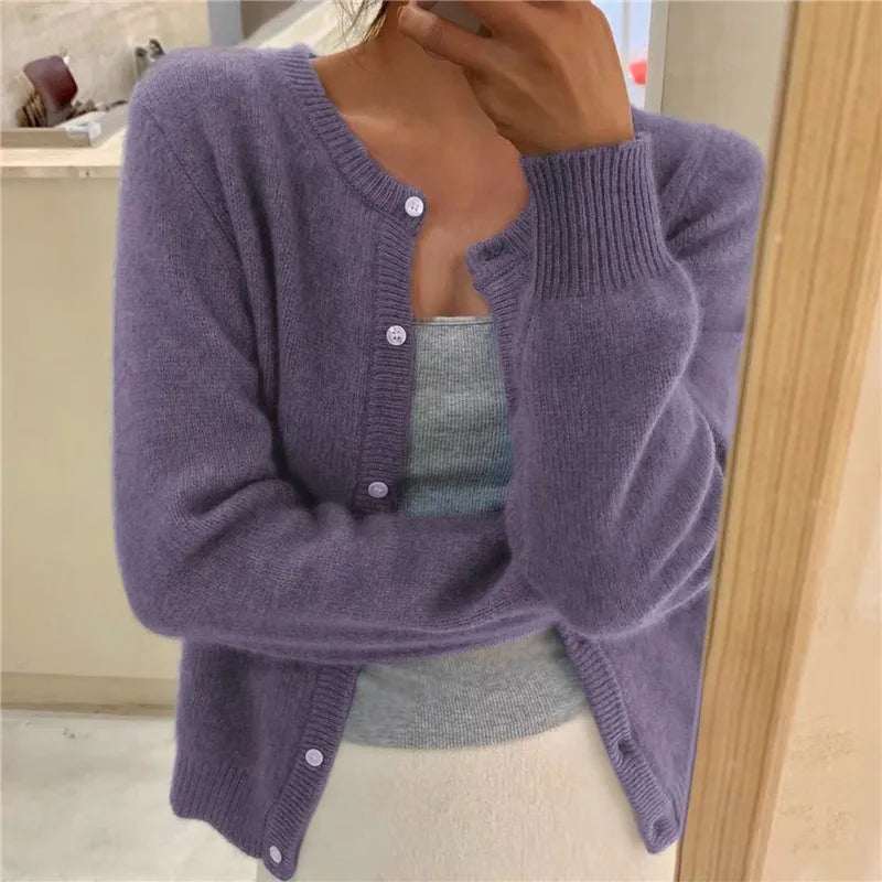 Knit Cardigan  Long Sleeve Crew-neck Sweater