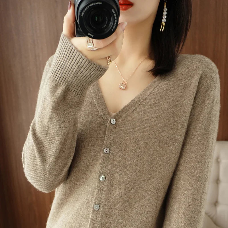 Classic Basic Wool V-Neck Women Sweater