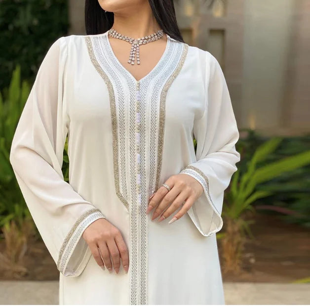 Plus Size White Djellaba Kaftan Dubai Abaya Dress for Women