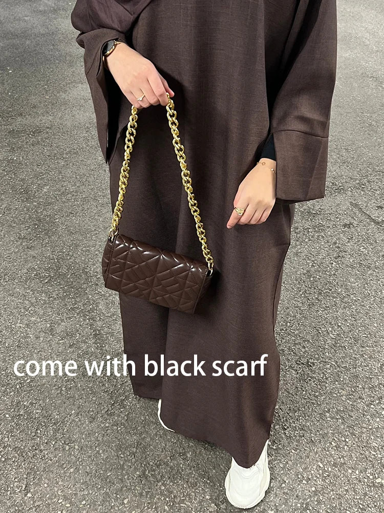 Closed Linen Abaya with Two Side Split Sleeves