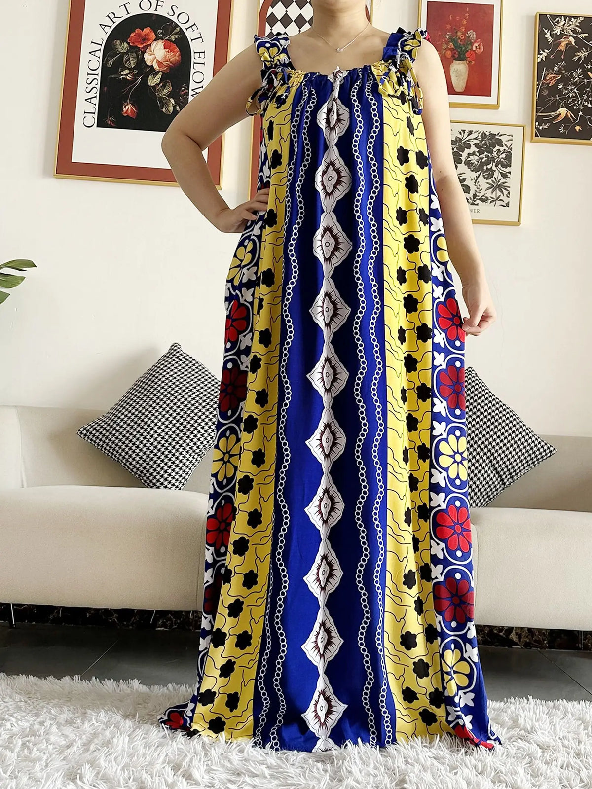 Sleeveless Everyday African Dashiki Cotton Abaya Dress with Scarf