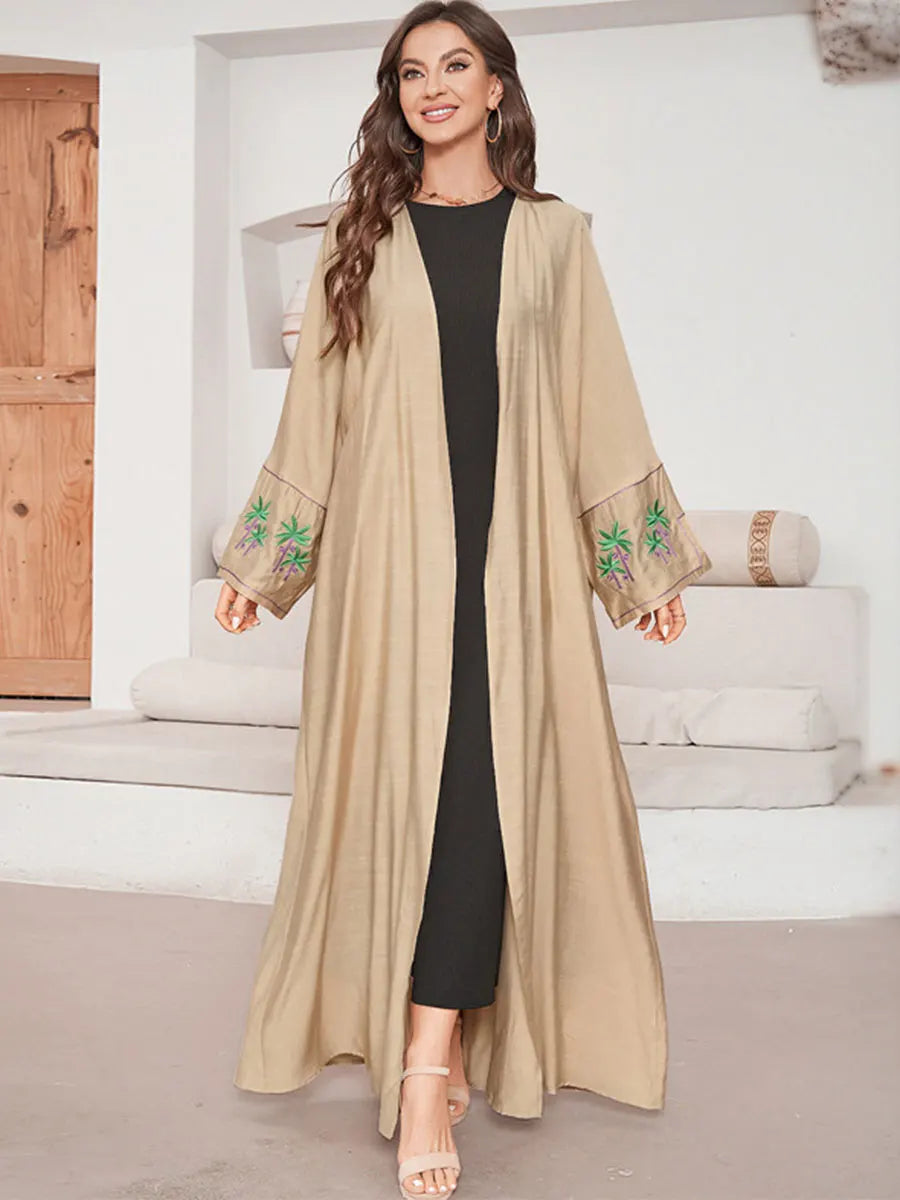 Long Sleeve Embroidered Casual Open Abaya