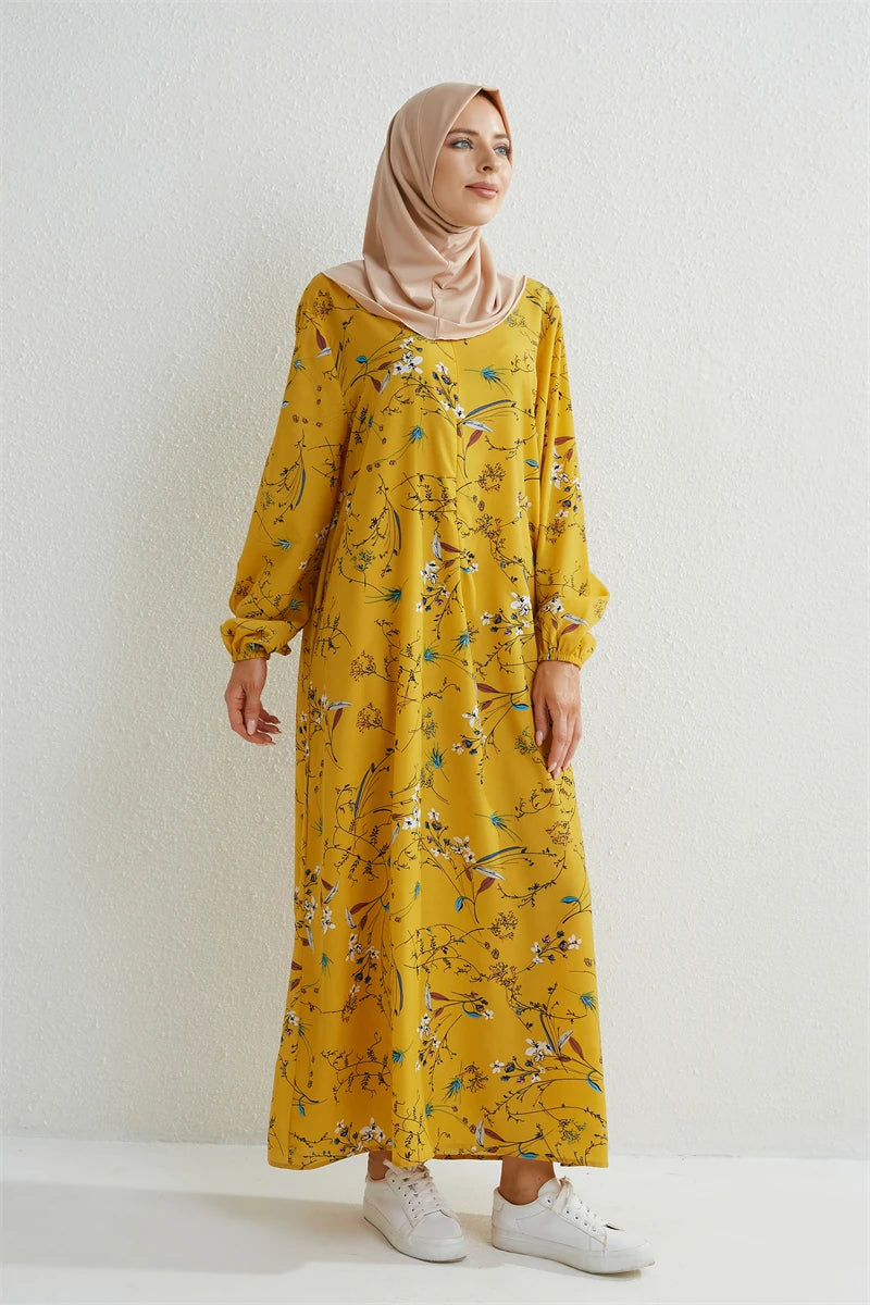 Full Sleeve Printed Floral Casual Long Maxi Dress