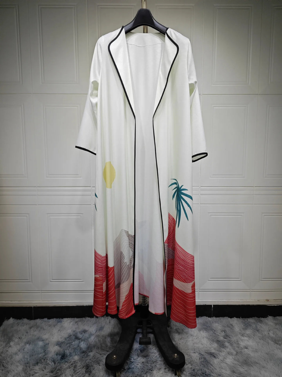 White Modest Open Kimono Abaya