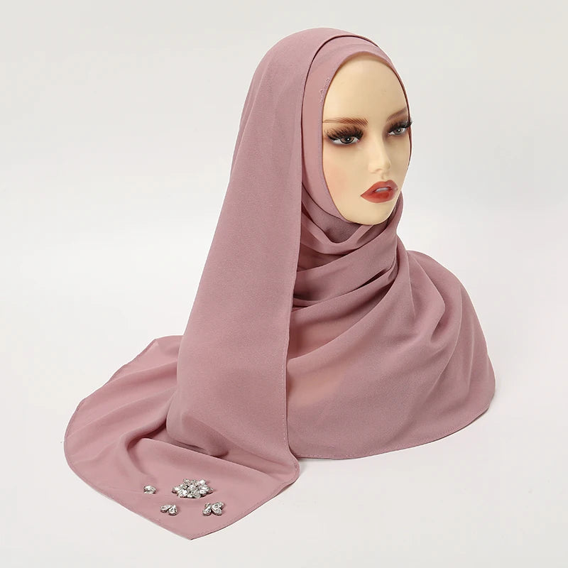 Rhinestone Bubble Chiffon Hijabs for Muslim Women