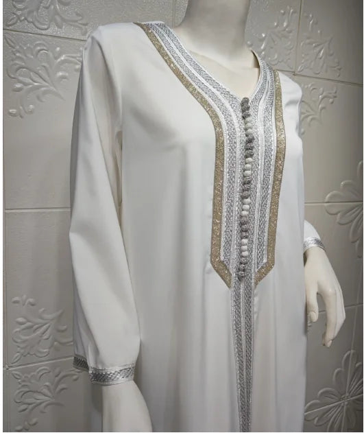 Plus Size White Djellaba Kaftan Dubai Abaya Dress for Women