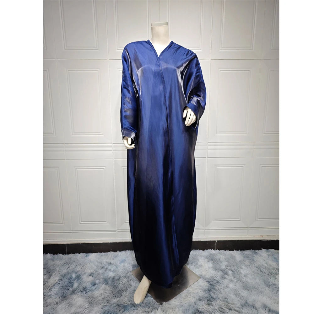 Shiny Satin Morocco Kimono Abaya Dress for Muslim Women Caftan