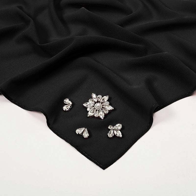 Rhinestone Bubble Chiffon Hijabs for Muslim Women