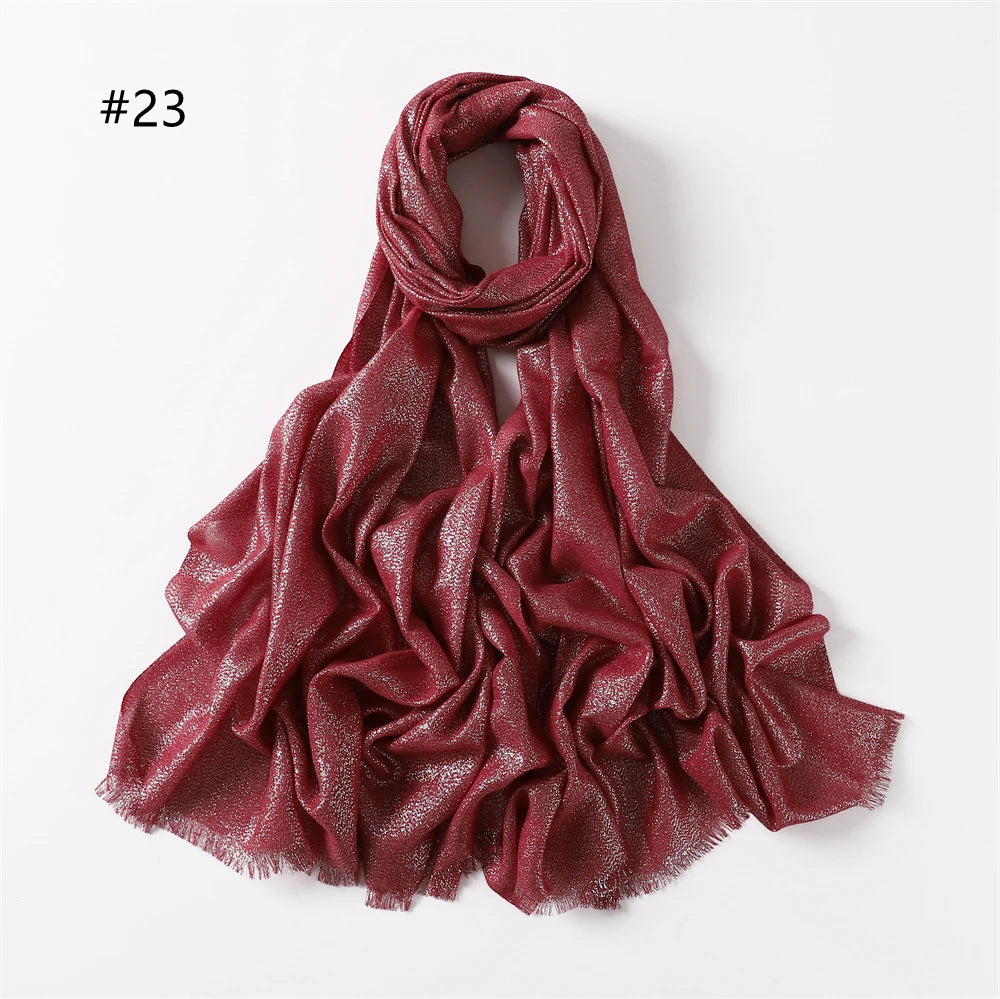 Cotton Blended Shiny Solid Color Hijab Scarf Shawls