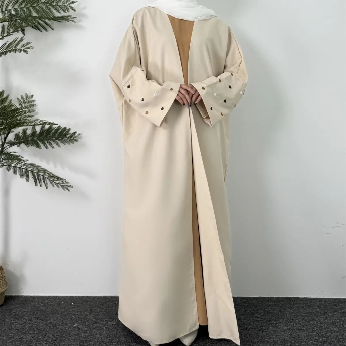 Embroidery Open Front Abaya Long Sleeve