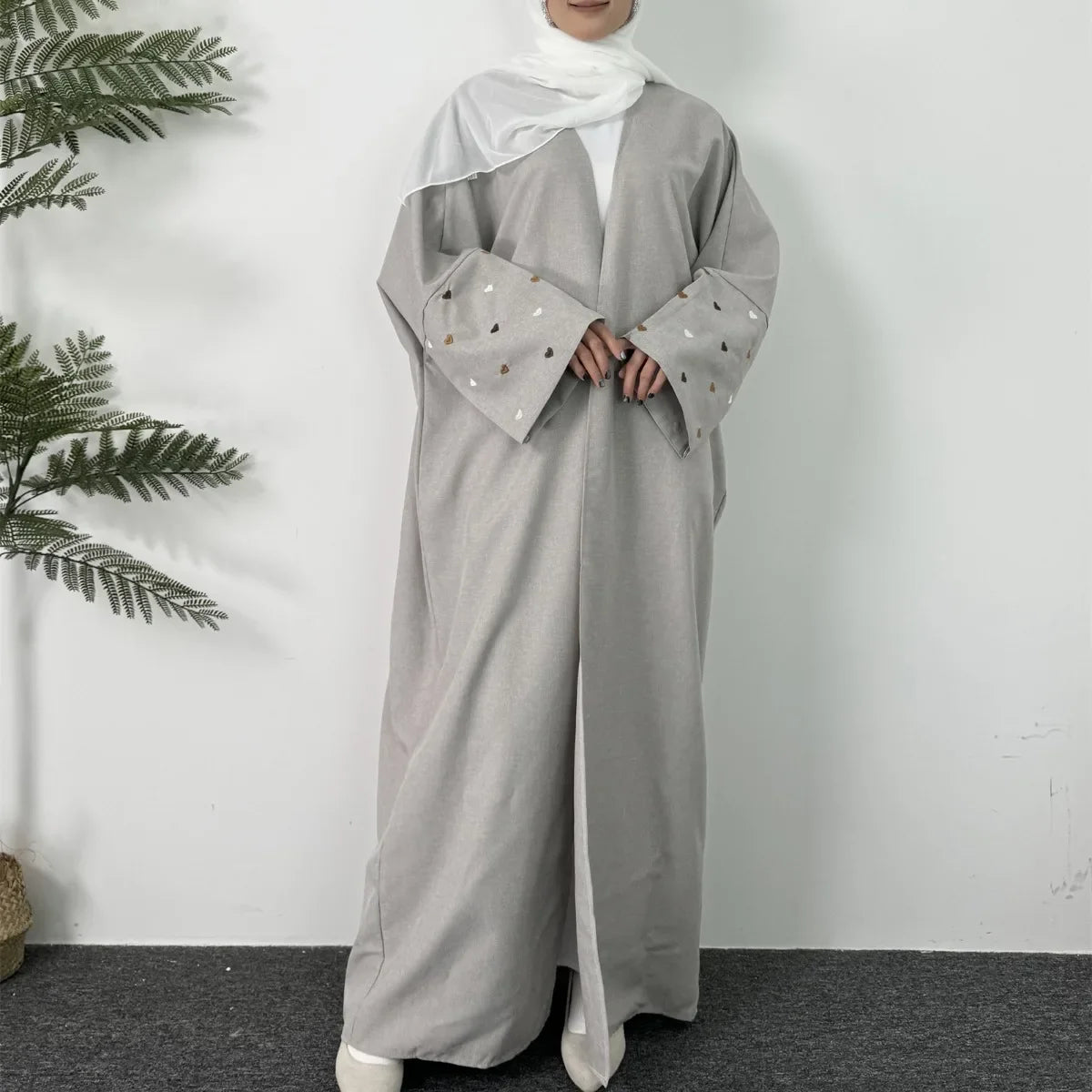 Embroidery Open Front Abaya Long Sleeve