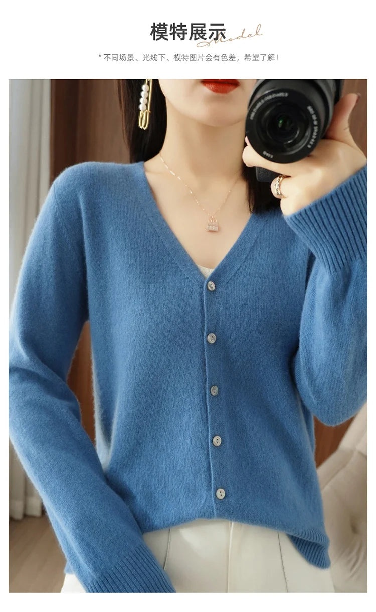 Classic Basic Wool V-Neck Women Sweater