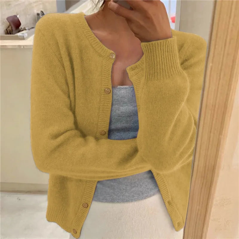 Knit Cardigan  Long Sleeve Crew-neck Sweater