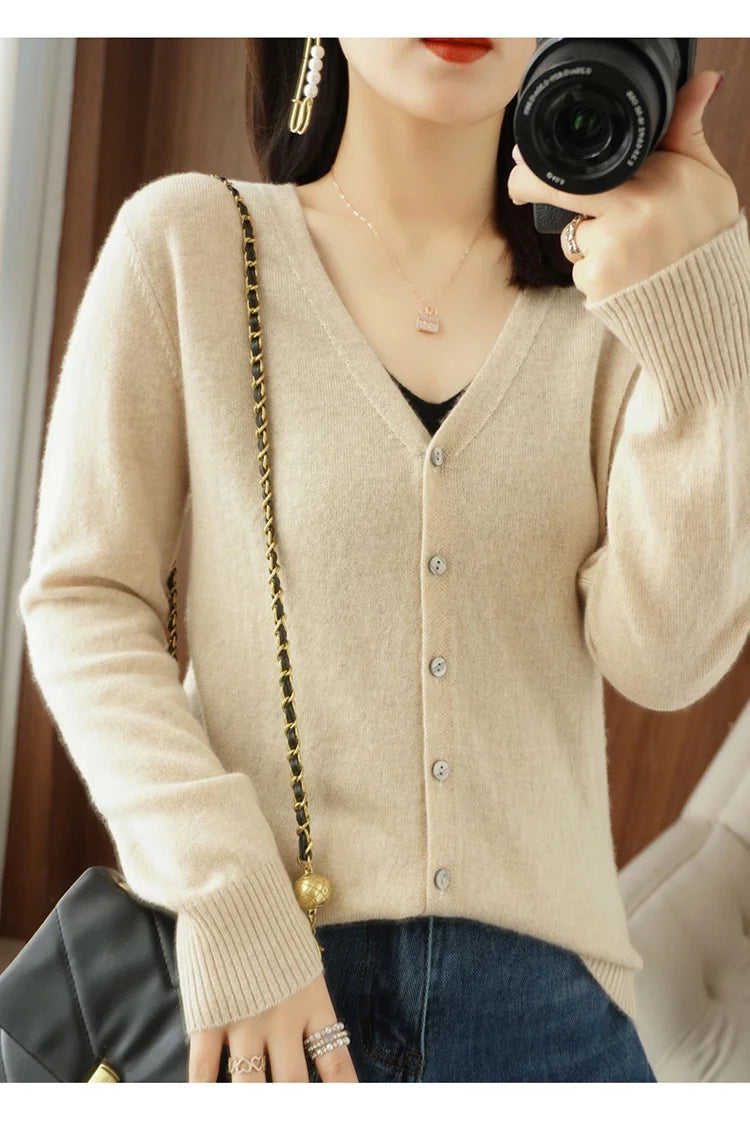 Classic Basic Wool V-Neck Women Sweater