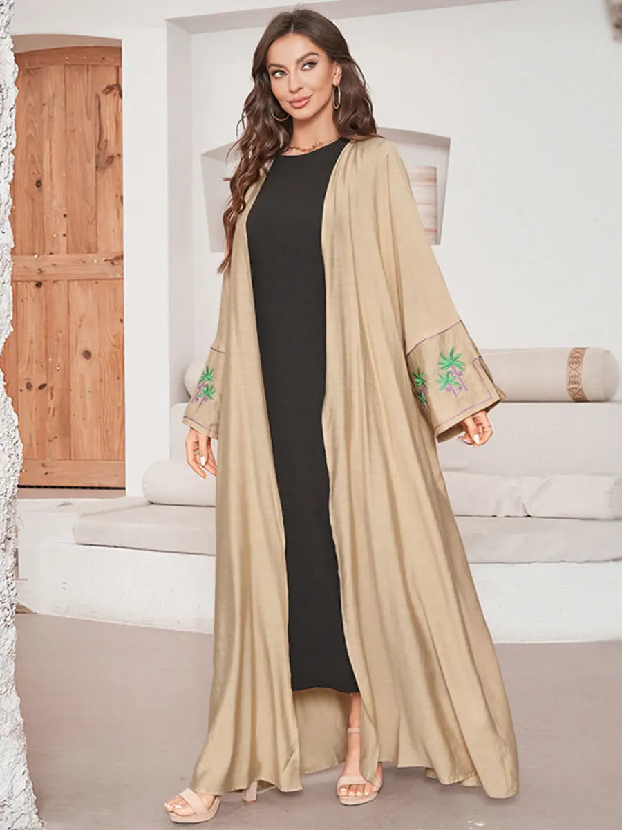 Long Sleeve Embroidered Casual Open Abaya