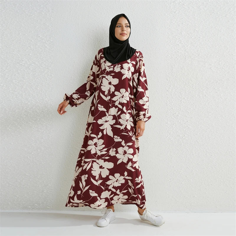 Full Sleeve Printed Floral Casual Long Maxi Dress