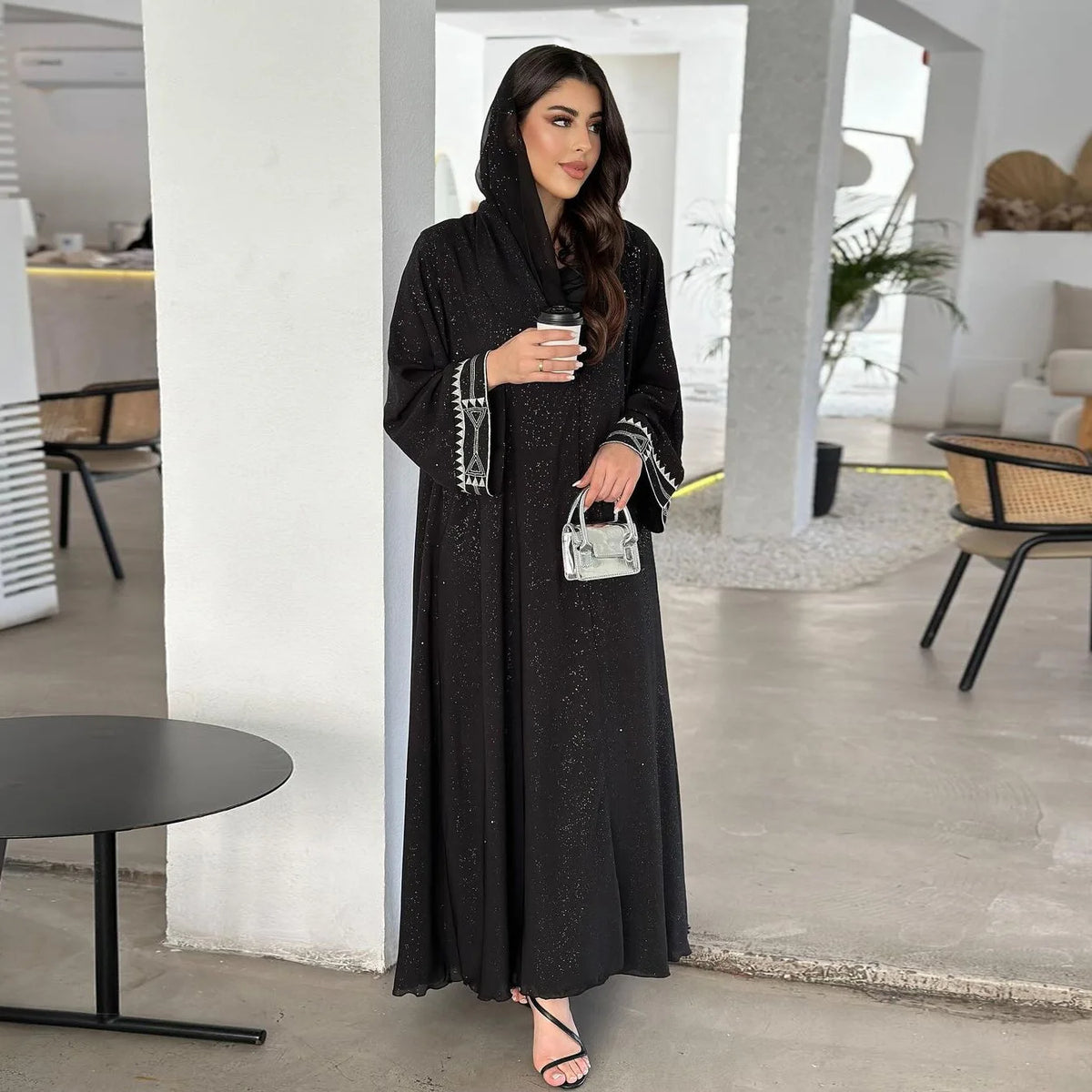 Casual Open Kimono Long Sleeve Embroidery Abayas