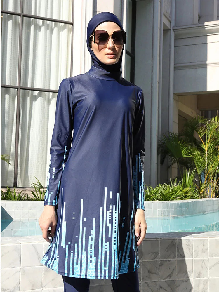 Plus Size 4PCS Burkini Muslim Woman Swimsuit with Full Cover Hijab