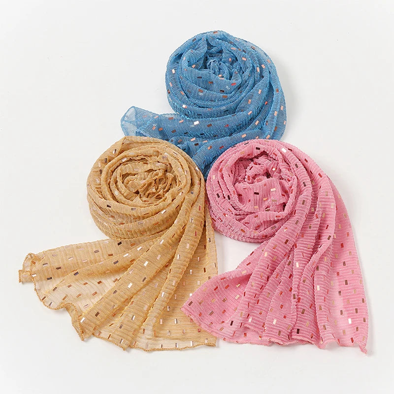 Solid Bubble Chiffon Glitter Shimmer Hijabs for Women