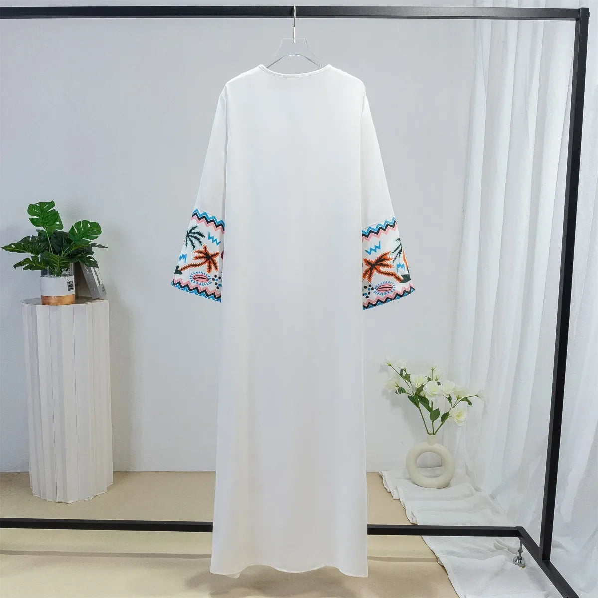 Printed Long Sleeve Open Front Abaya