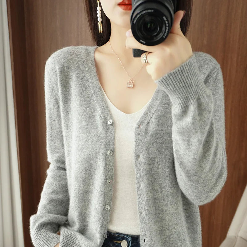 Classic Basic Wool V-Neck Women Sweater